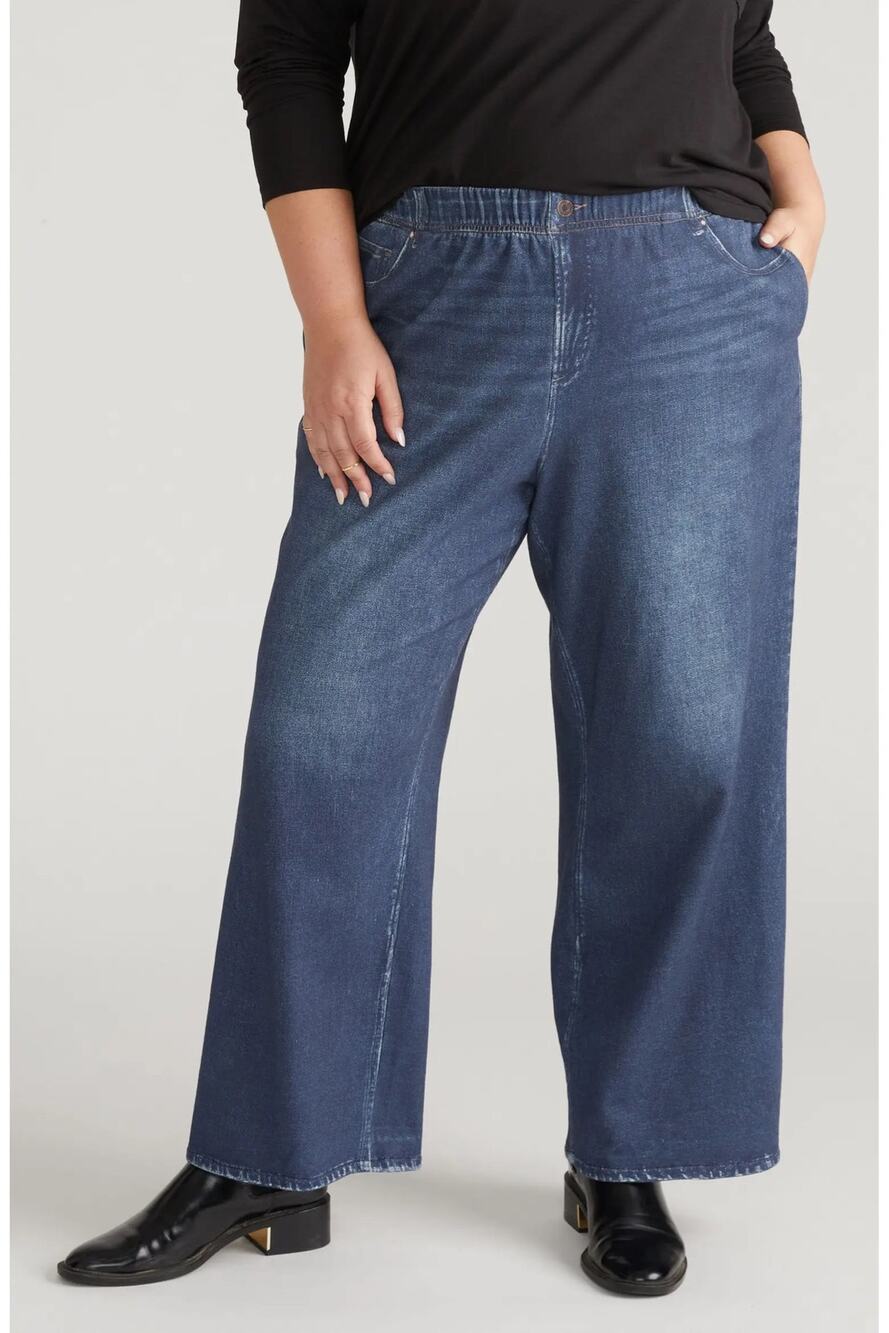 Universal Standard Claude Sweatpant Printed Jean L 20-22 Dark Wash Wide Leg
